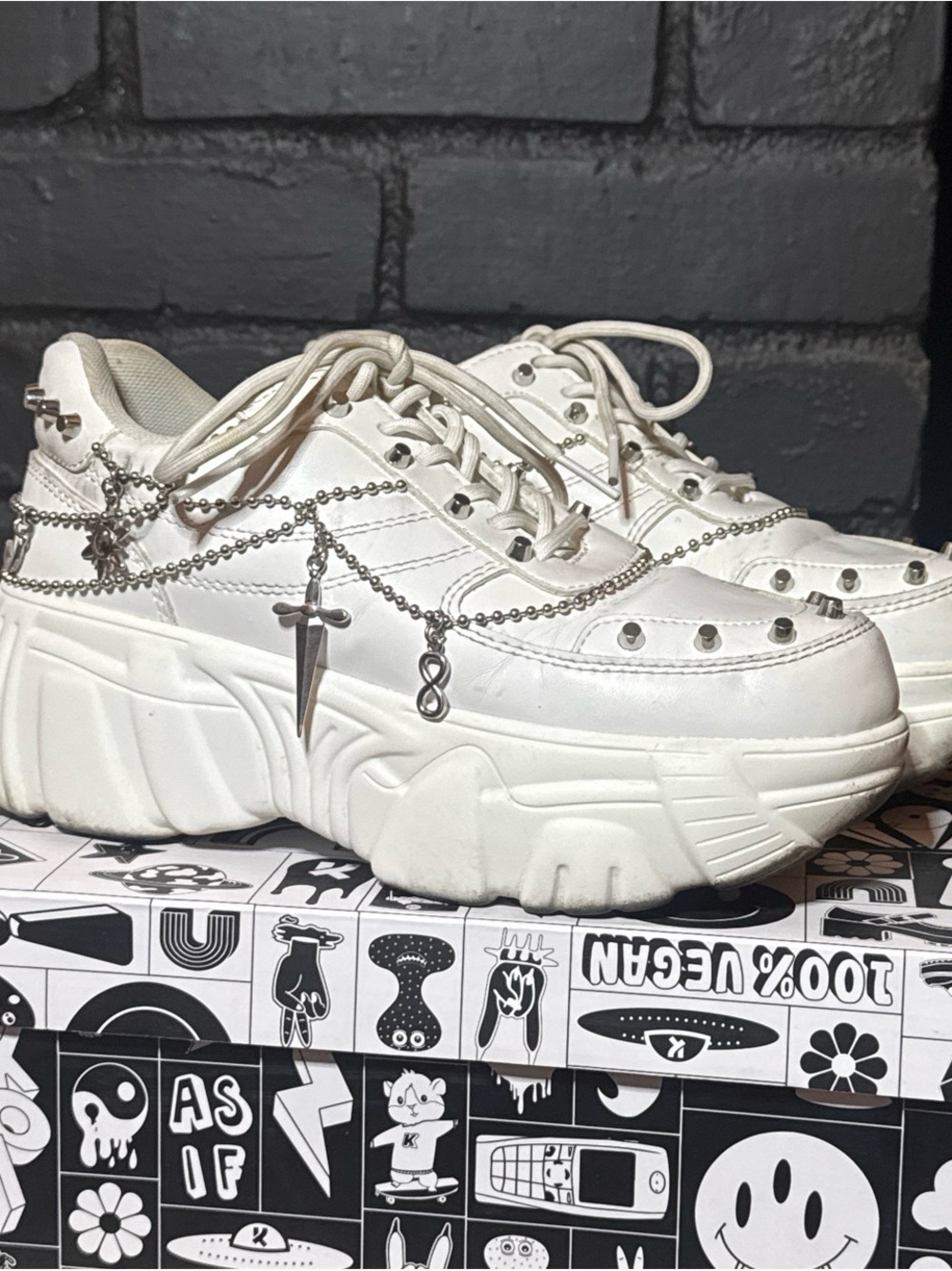 KOI Footwear White Platform Chain-Accent Sneakers for Women